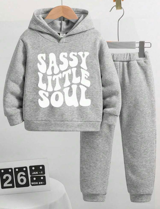 Young Girl Letter Printed Hoodie And Sports Pants, Winter