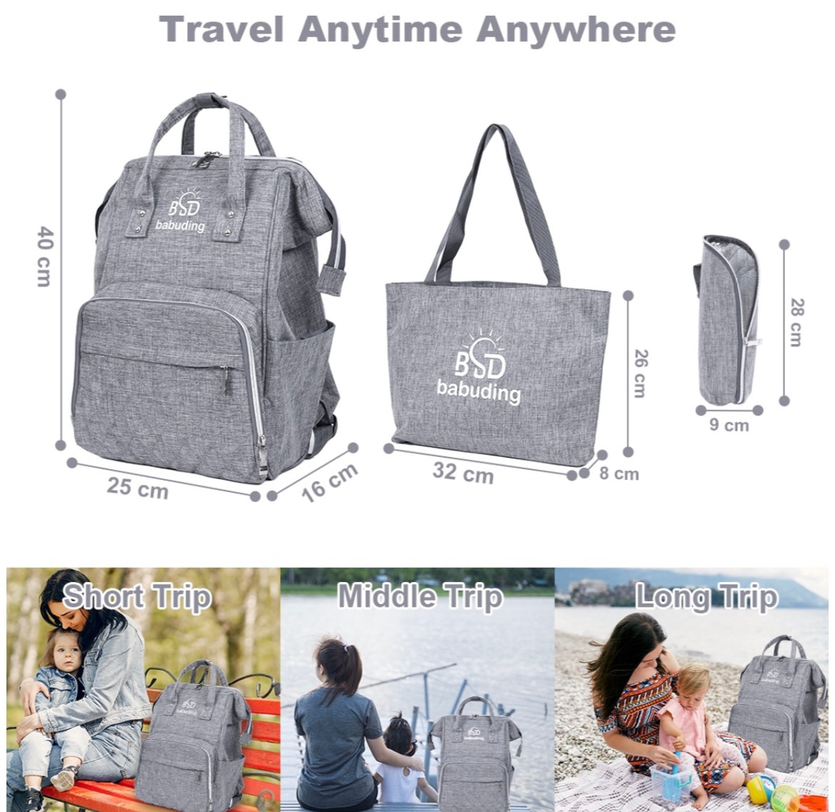 Baby Diaper Bag Backpack Set of 3 Large Space & Anti-Theft & Waterproof